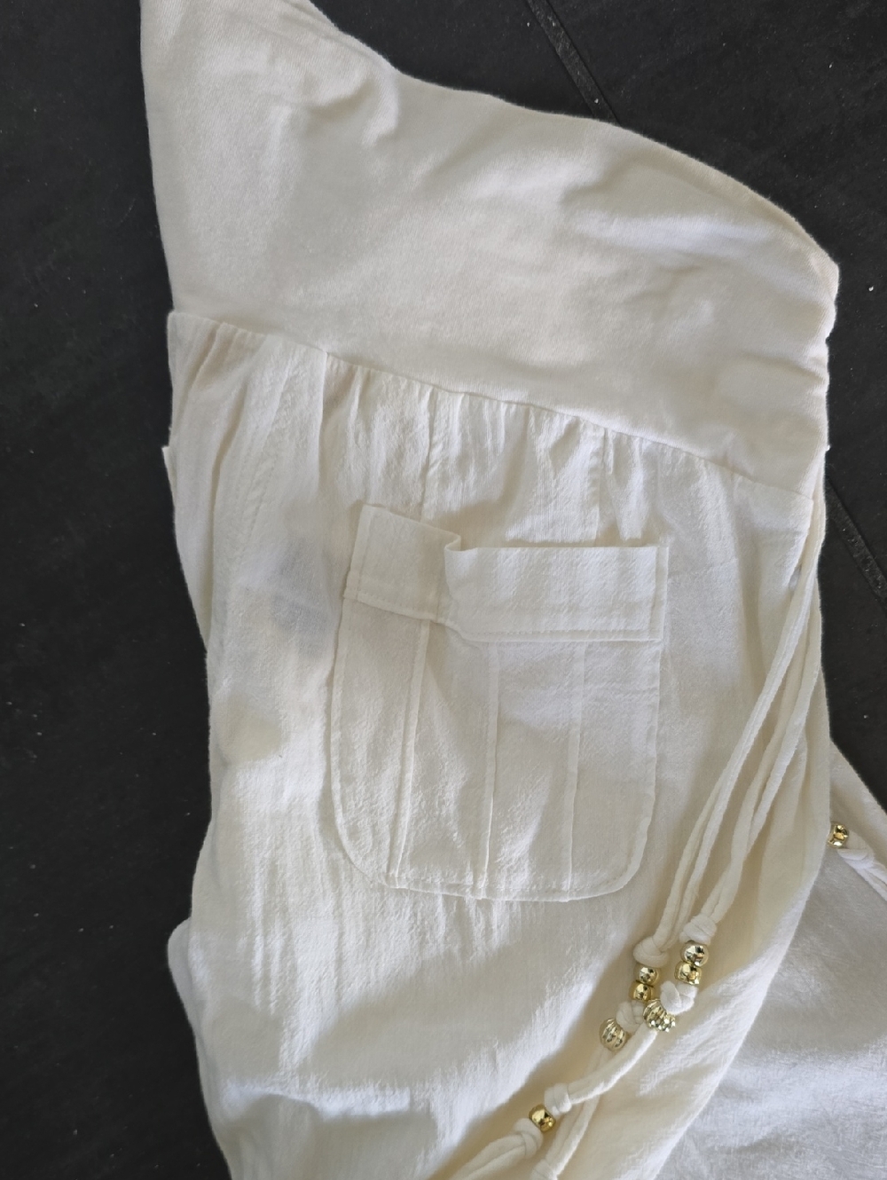 Guess White Wide Leg Linen Top with Rouched Waistband - Picture 6 of 6
